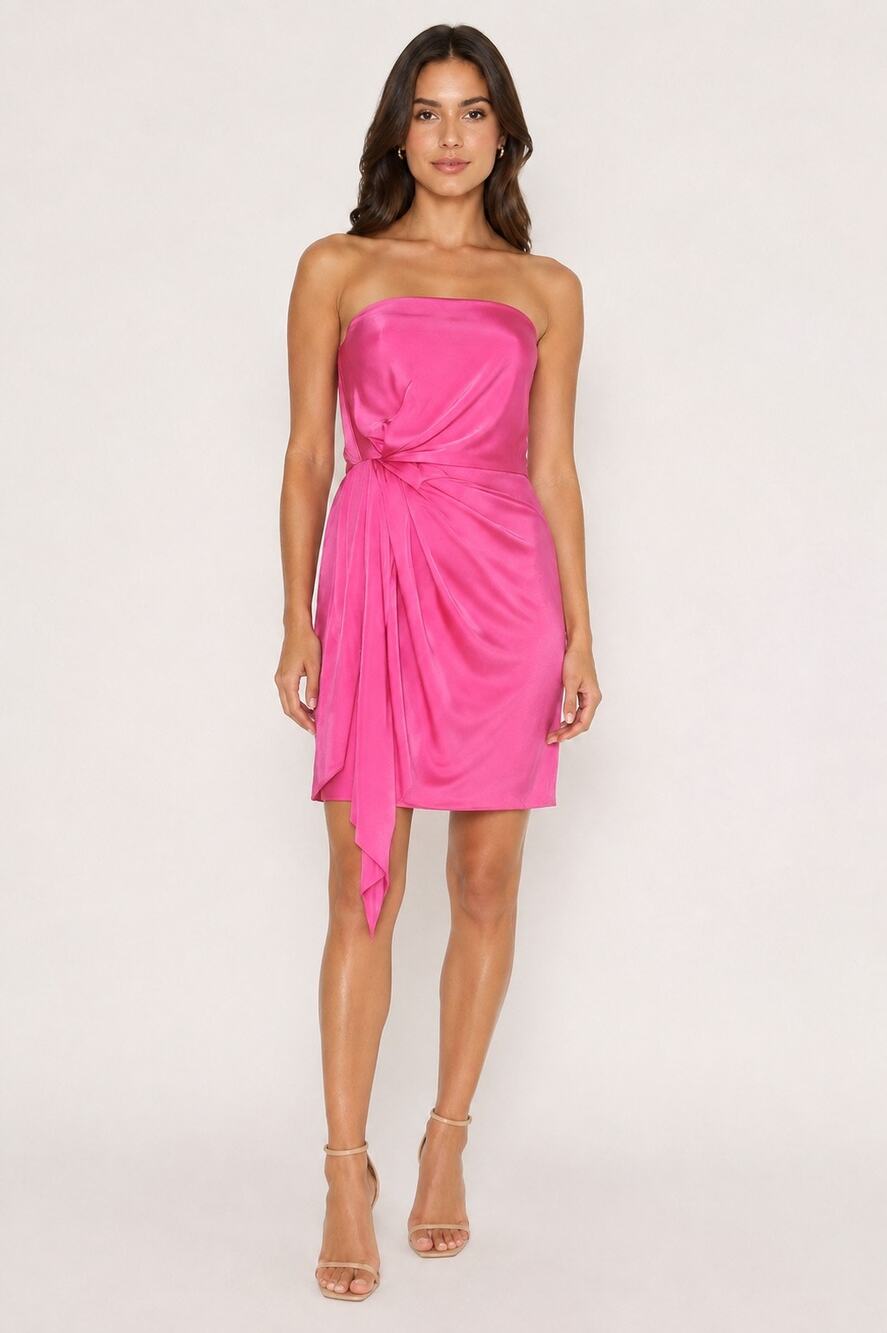NWT Ramy Brook Pink Strapless Ruched Midi Dress Size 2